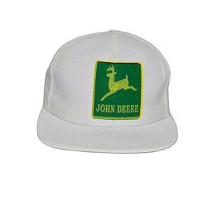 Vintage 80s Pro Shop Line John Deere Snapback Hat | White Green Twill Cap USA
